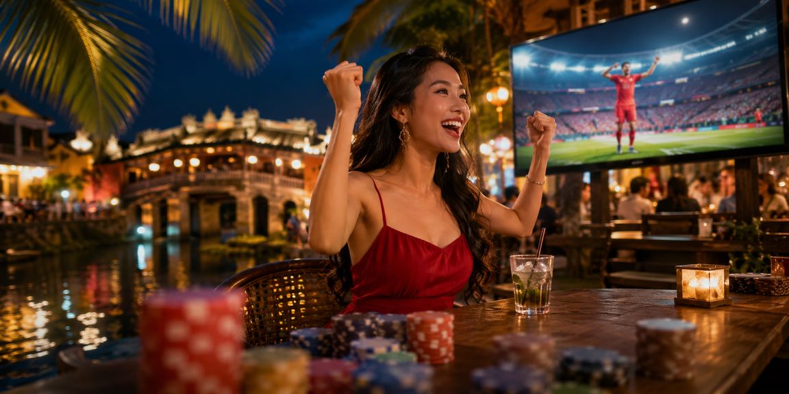 Người dùng tại Hội An xem kèo bóng đá và cá cược trực tuyến bên ly cà phê